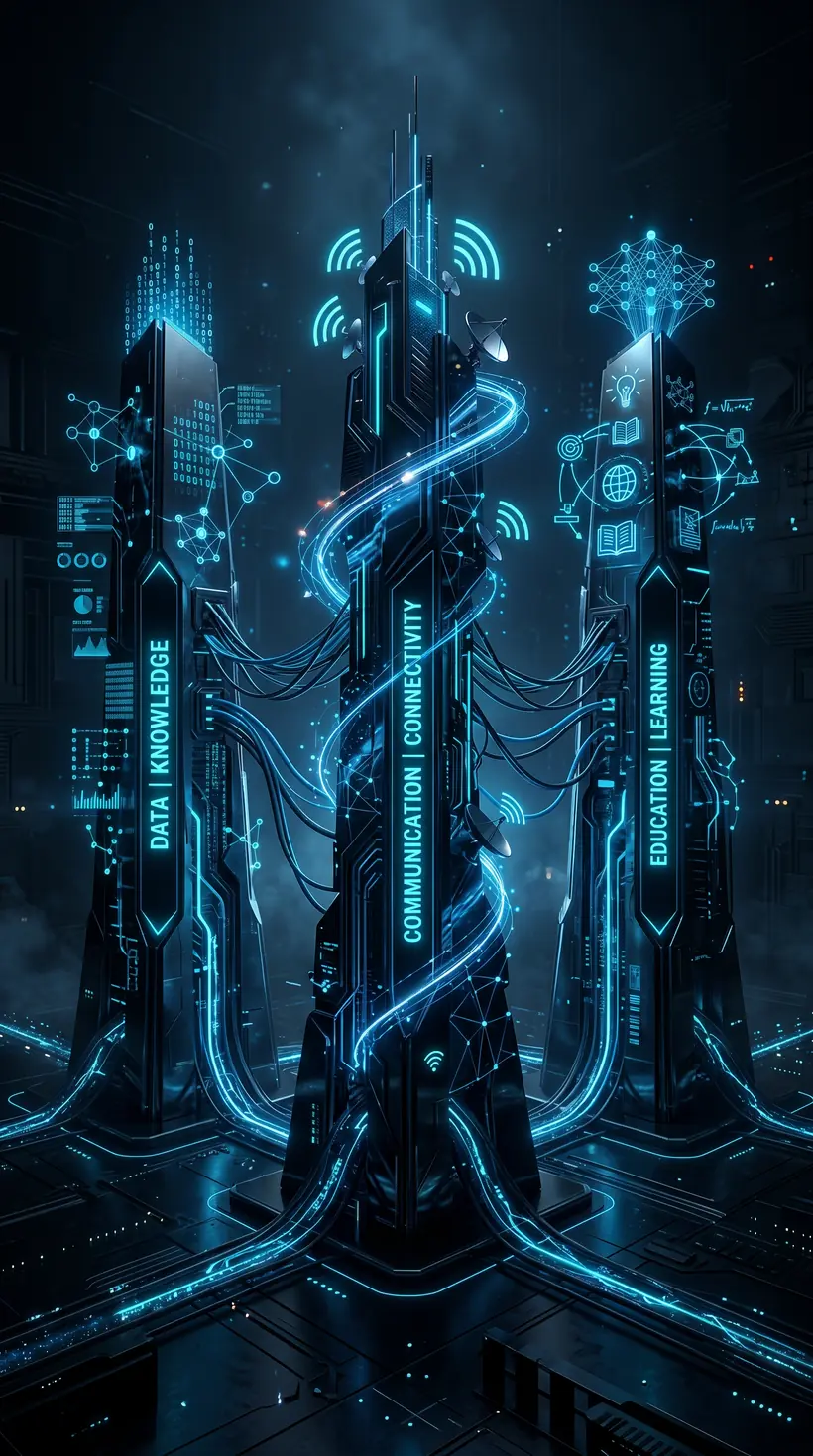 Abstract circuit-tower visual representing RAG AI agents